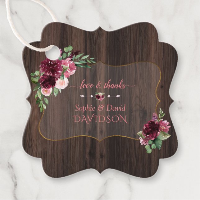 Fall Burgundy Pink Blues Hochzeit Geschenkanhänger (Vorderseite)