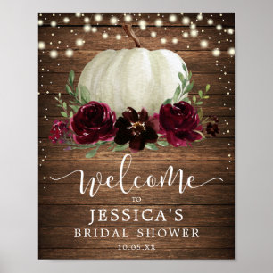 Fall Burgundy Pumpkin Wood Dusche Begrüßungszeiche Poster