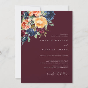Fall Burgundy Watercolor Florals Wedding Einladung