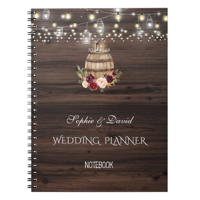 Fall Burgundy Wine Barrel Floral Wedding Planner Notizblock (Vorderseite)