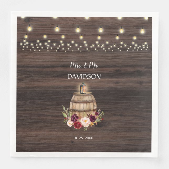 Fall Burgundy Wine Barrel Floral Wedding Serviette (Vorderseite)