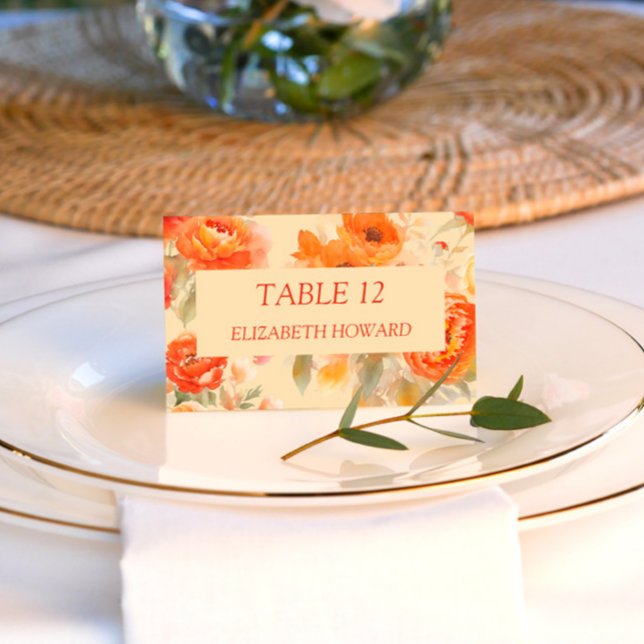 Fall Burnt Orange Floral Wedding Platzkarte (Von Creator hochgeladen)