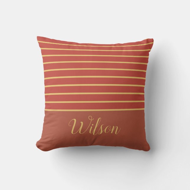 Fall Burnt Orange und Gold Nachname gestrichen Kissen (Vorderseite)