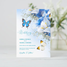 Fall Butterfly Nature Blue Hydrangea Wedding Einladung
