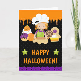 Fall Cakes Backen Rothaarige Girl Happy Halloween Karte