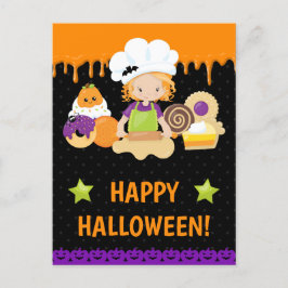 Fall Cakes Backen Rothaarige Girl Happy Halloween Postkarte