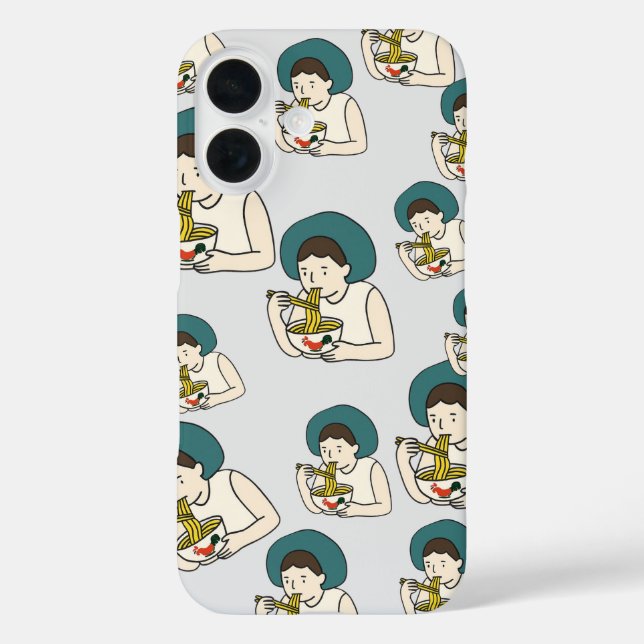 Fall-Cartoon isst Hühnchen-Nudeln  iPhone 16 Hülle (Rückseite)