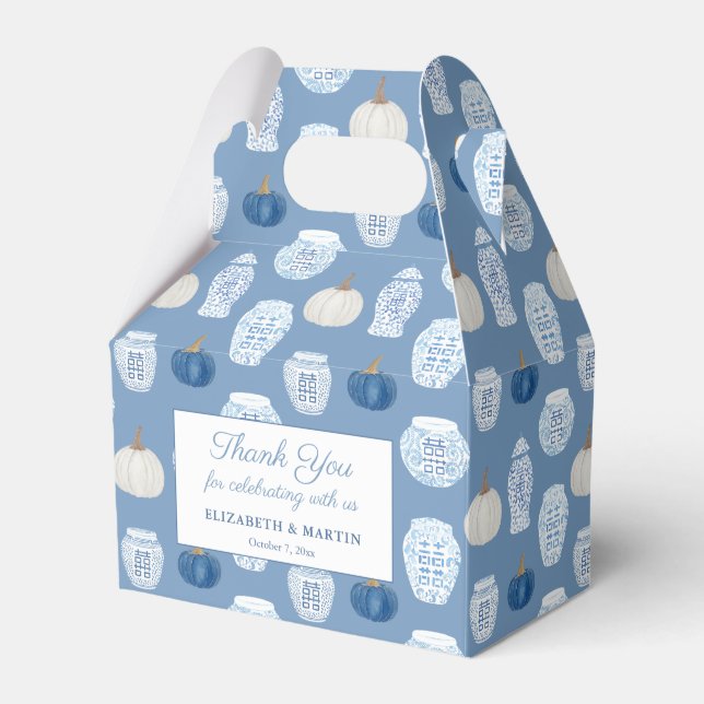 Fall Chinoiserie Blue Pumpkins Polterabend Geschenkschachtel (Vorderseite)