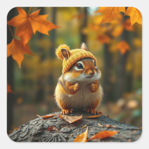 Fall-Chipmunk-Aufkleber Quadratischer Aufkleber