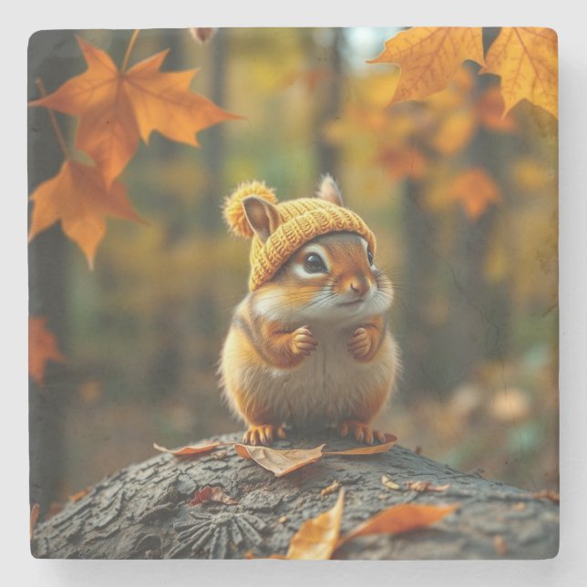 Fall Chipmunk Stone Untersetzer (Vorderseite)