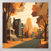 Fall Cityscape Rustikale Orange Rot Gelb Brown