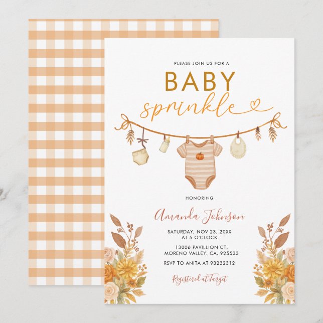 Fall Clothesline Baby Sprinkle Gender Neutral Einladung (Vorne/Hinten)