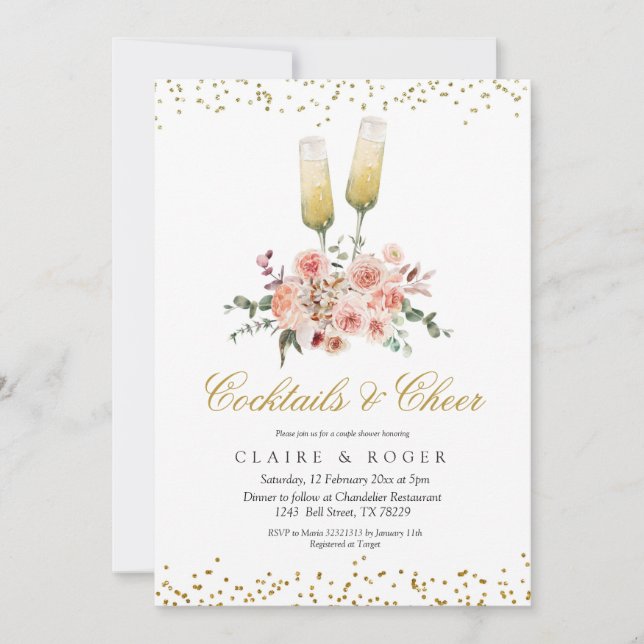 Fall Cocktails und Cheer Bridal Dusche Einladung (Vorderseite)