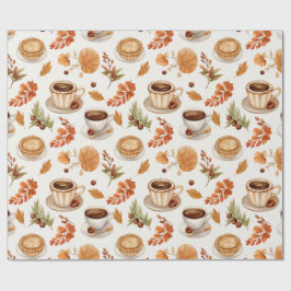 Fall Coffee and Pie Pattern with Leaves in Warm Geschenkpapier