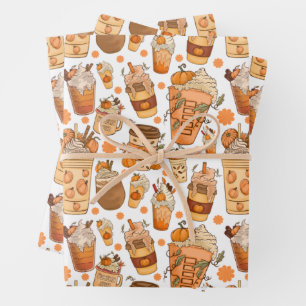 Fall Coffee Latte Pumpkin Muster Geschenkpapier Set