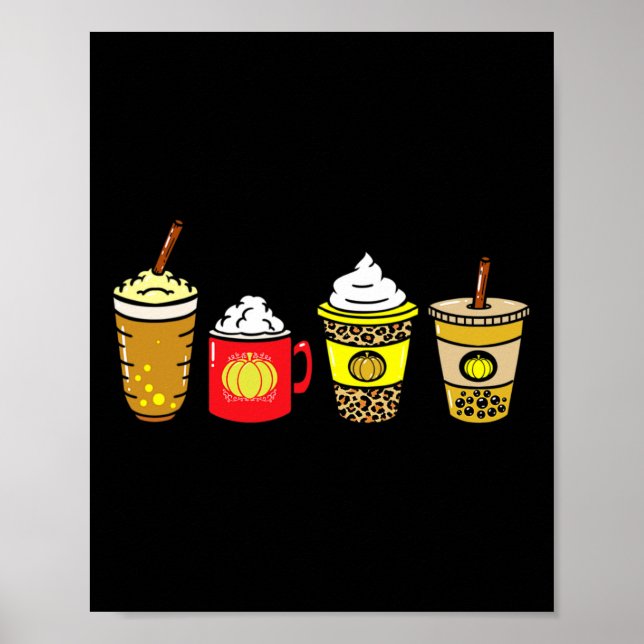 Fall Coffee Pumpkin Gewürz Latte Drinks Herbst als Poster (Vorne)