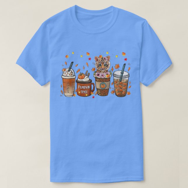 Fall Coffee Pumpkin Spice Latte Iced Autumn Tiger  T-Shirt (Design vorne)