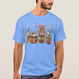 Fall Coffee Pumpkin Spice Latte Iced Autumn Tiger T-Shirt