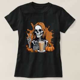 Fall Coffee Skeleton Halloween T-Shirt