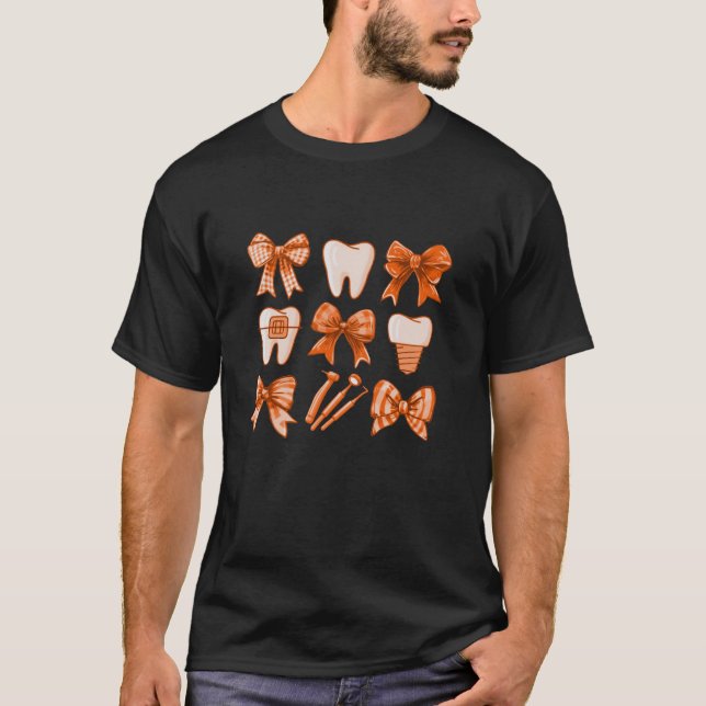 Fall Coquette Bow Niedlich Teeth Dentist Squad Den T-Shirt (Vorderseite)