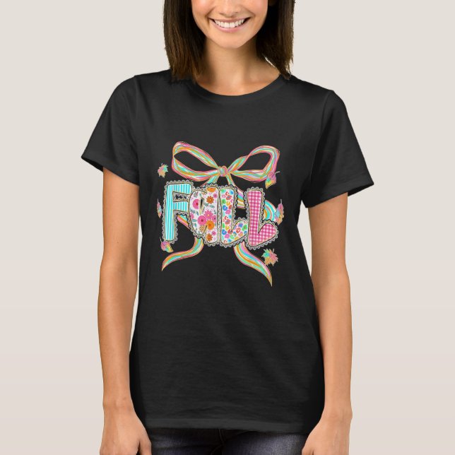 Fall Coquette Bow Pumpkin Erntedank Herbstleav T-Shirt (Vorderseite)