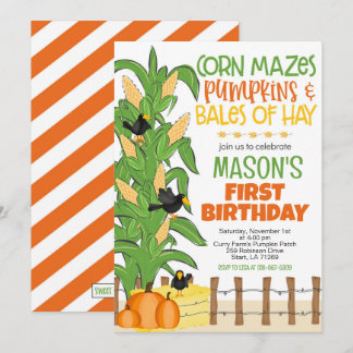 Fall Corn Maze Pumpkin Boy Geburtstag Einladung