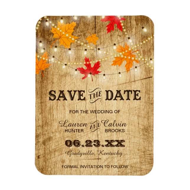 Fall Country Hochzeit Save the Date mit Lichtern Magnet (Vertikal)