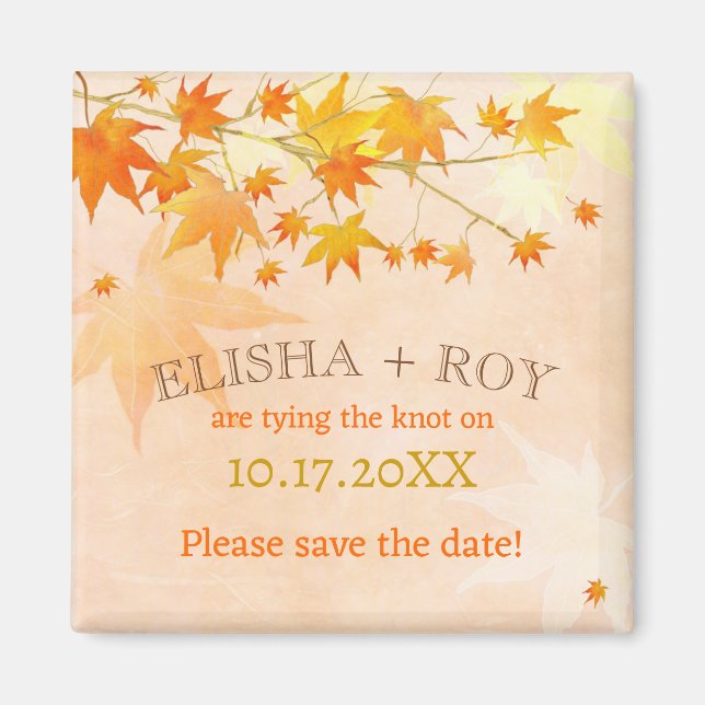 Fall Country Maple Leaf Hochzeit speichern das Dat Magnet (Vorne)