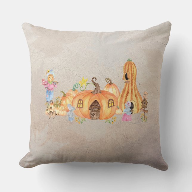 Fall Country Maus und Pumpkins Szene Kissen (Vorderseite)