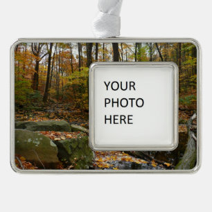 Fall Creek mit Spiegelung im Laurel Hill Park Rahmen-Ornament Silber