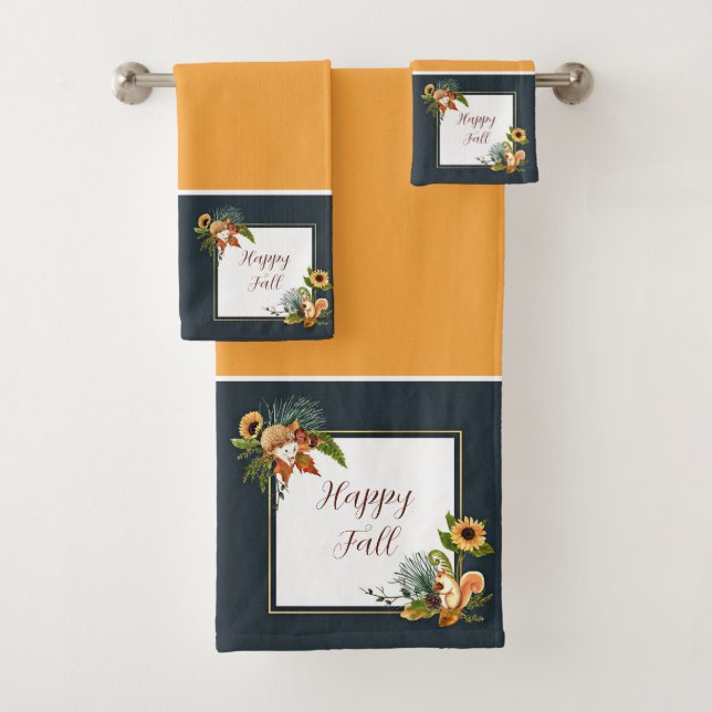 Fall critters and nature with customizable text  b badhandtuch set (Insitu)