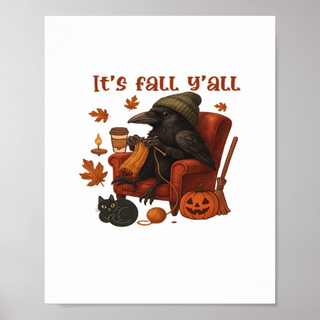 Fall Crow - It's Fall Y'all Art Poster (Vorne)