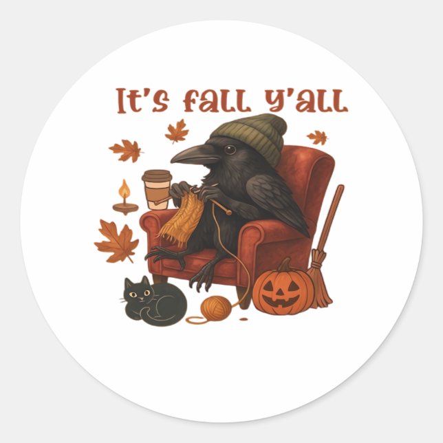 Fall Crow - It's Fall Y'all Art Runder Aufkleber (Vorderseite)