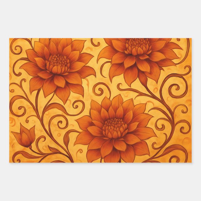 Fall Dahlia Sunrise & Sunset Wrapping Paper Geschenkpapier Set (Vorderseite)