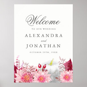 Fall Dahlia und Pumpkin Wedding Welcome Poster