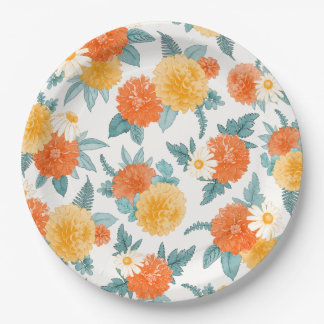 Fall Dahlias Floral Wasserfarben Muster Pappteller