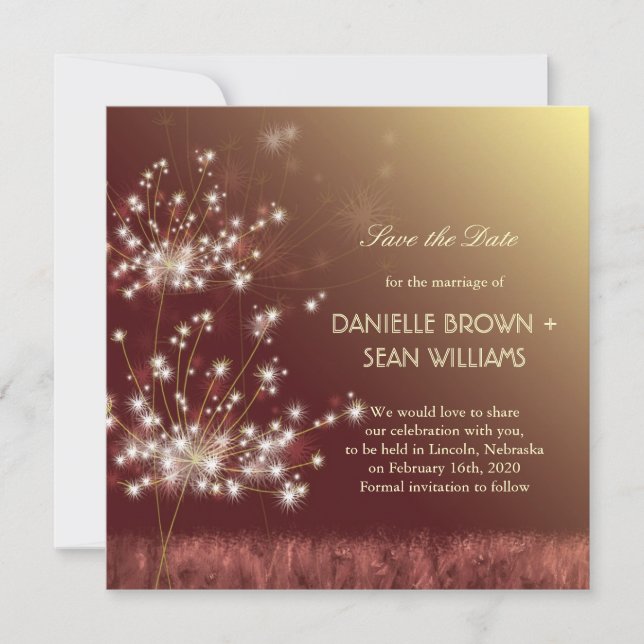 Fall Dandelions Brown Wedding Save the Date (Vorderseite)
