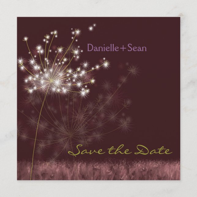 Fall Dandelions Burgundy Wedding Save the Date (Vorderseite)