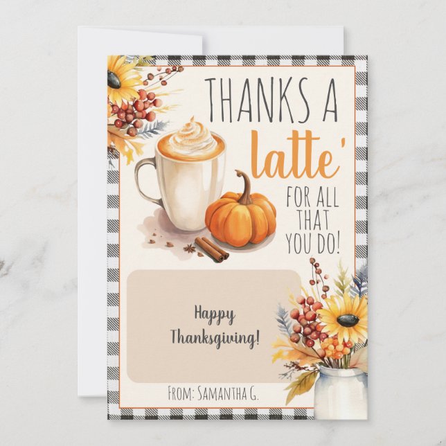 Fall dank eines Latte Coffee Geschenkkartenhalters Ankündigung (Vorderseite)