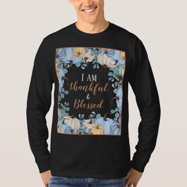 Fall dankbar und gesegnet lange Schläfchen T-Shirt (Vorderseite)