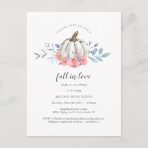 Fall der Liebe Brautparty White Pumpkin Floral Postkarte