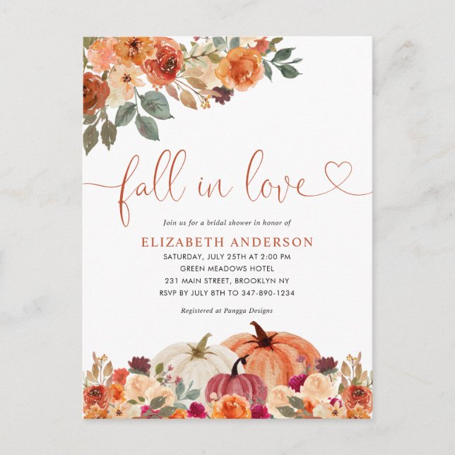 Fall der Liebe Floral Orange Pumpkin Brautparty Postkarte (Vorderseite)