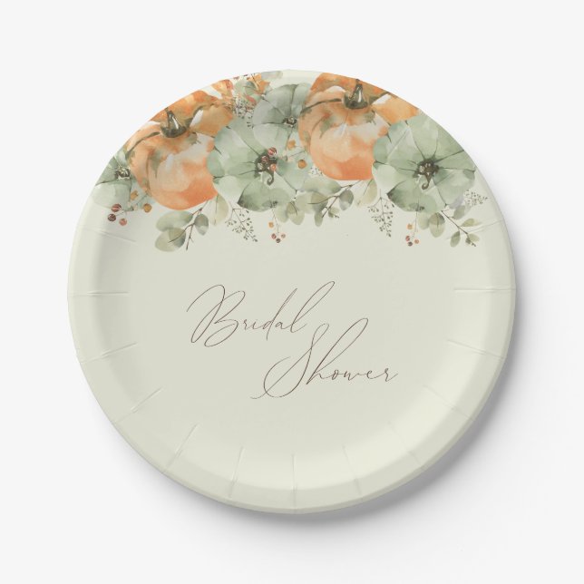 Fall der Liebe Floral Pumpkin Brautparty Pappteller (Vorderseite)