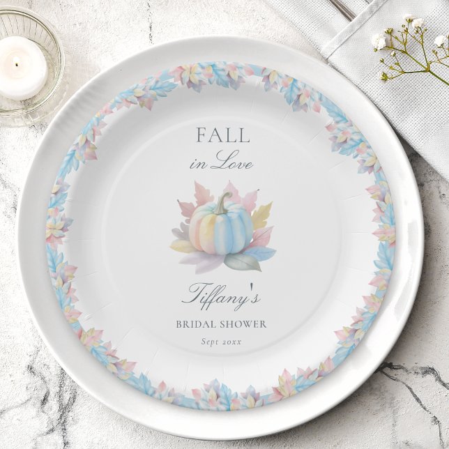 Fall der Liebe Pastel Blue Pumpkin Brautparty Pappteller (Von Creator hochgeladen)