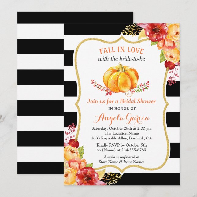 Fall der Liebe Pumpkin Floral Fall Brautparty Einladung (Vorne/Hinten)