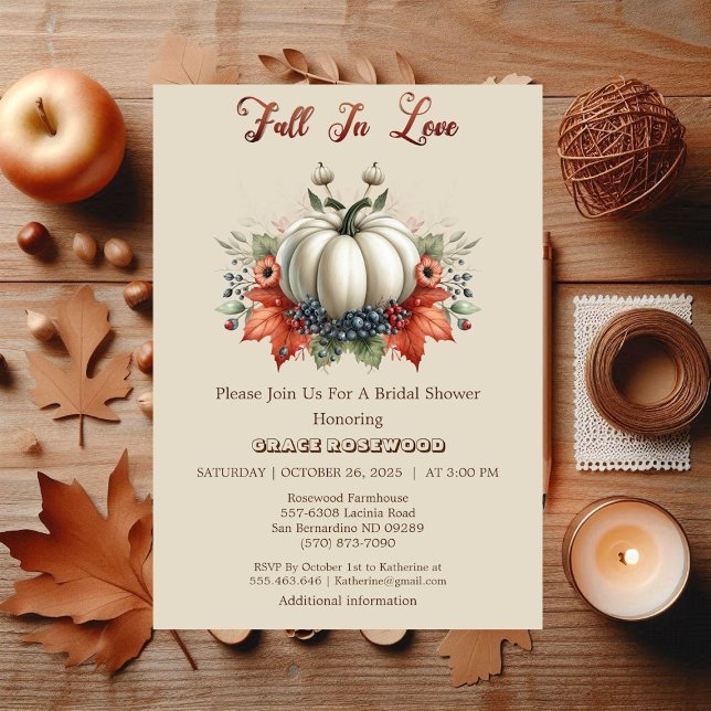 Fall der Liebe Pumpkins Land Beige Brautparty Einladung (Fall In Love Pumpkins Country Beige Bridal Shower Invitation)