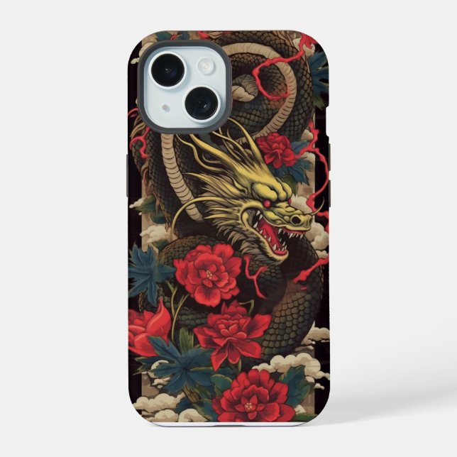 Fall des japanischen Dragon Phone iPhone 15 Hülle (Rückseite)