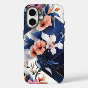 Fall des tropischen Hibiskus Navy iPhone 16 Hülle