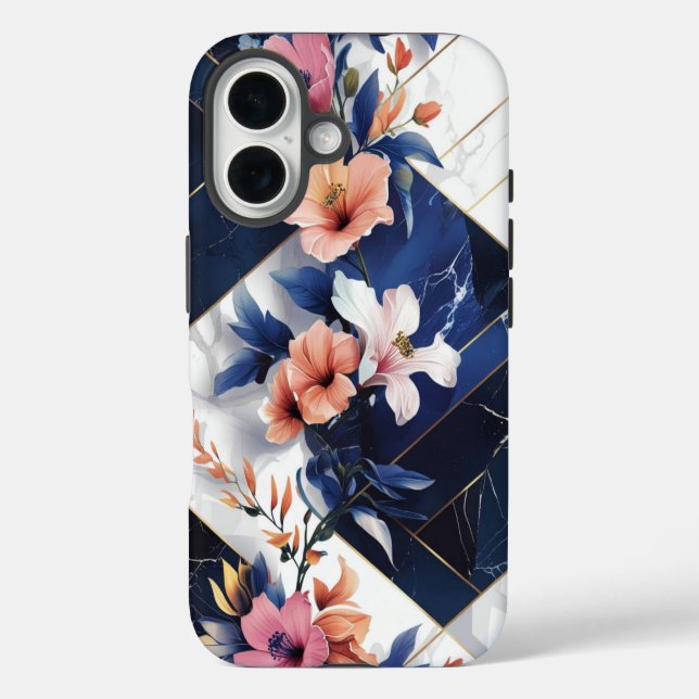Fall des tropischen Hibiskus Navy iPhone iPhone 16 Hülle (Rückseite)