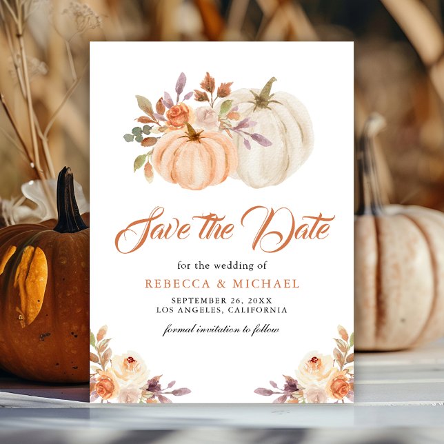 Fall Earthy Floral Pumpkin Wedding Save The Date (Von Creator hochgeladen)